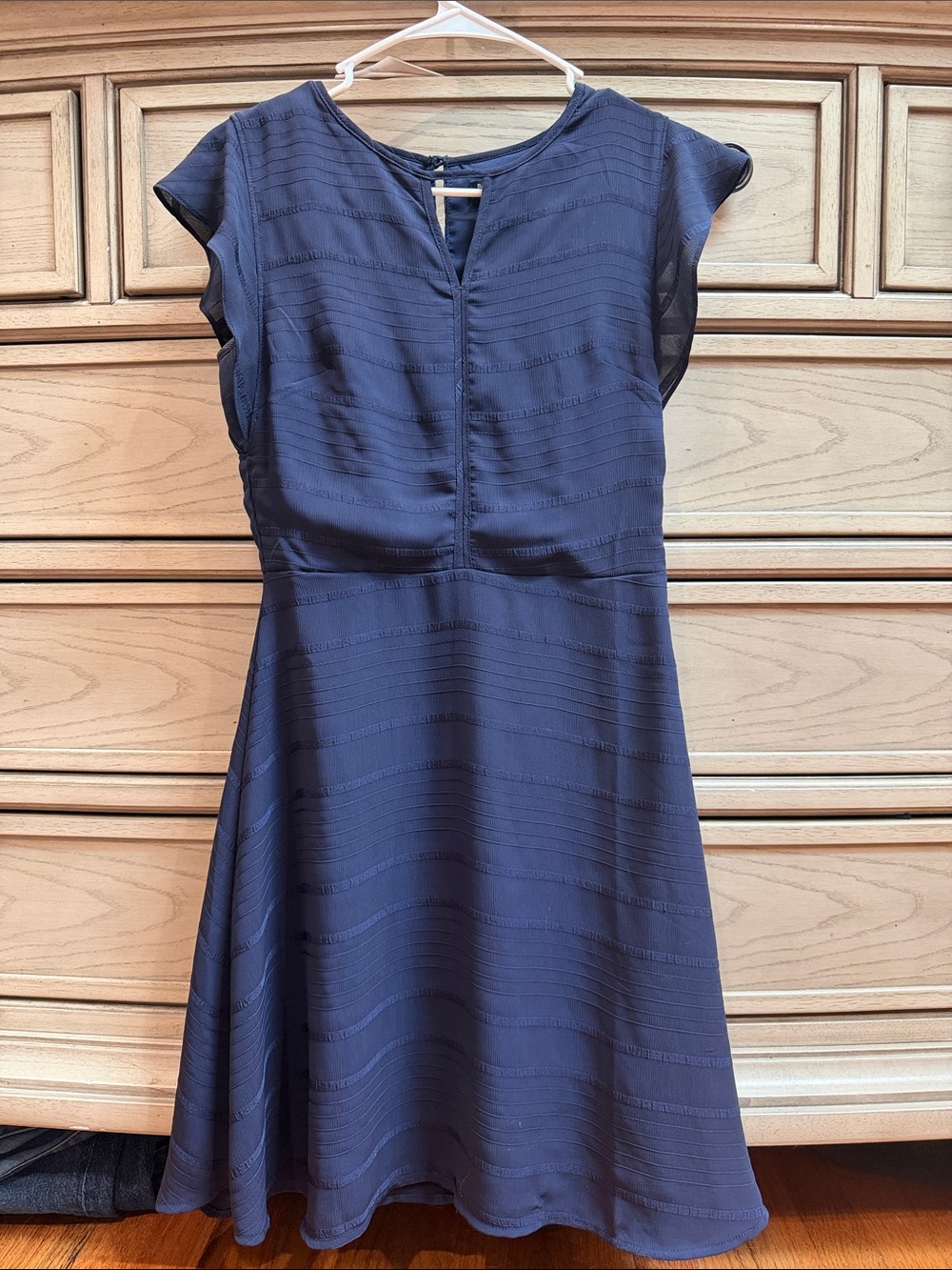 Banana Republic Navy Textured Fit-and-Flare Midi Dress